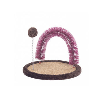 Cat Grooming Arch with Scratching Base - Brown