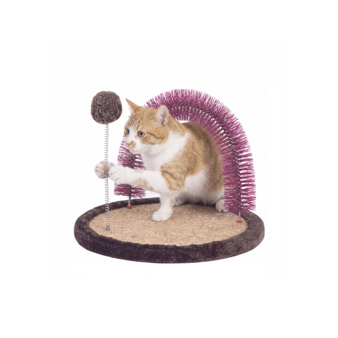 Cat Grooming Arch with Scratching Base - Brown