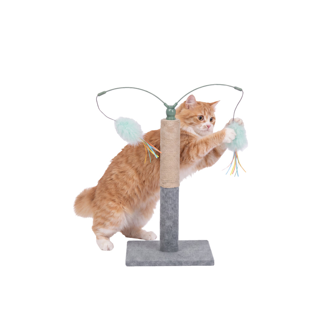 Cat Scratching Post with Dual Hanging Toys - Gray