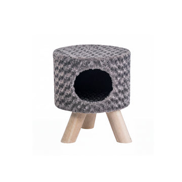 Drum-Shaped Cat Condo with Wood Legs - Gray