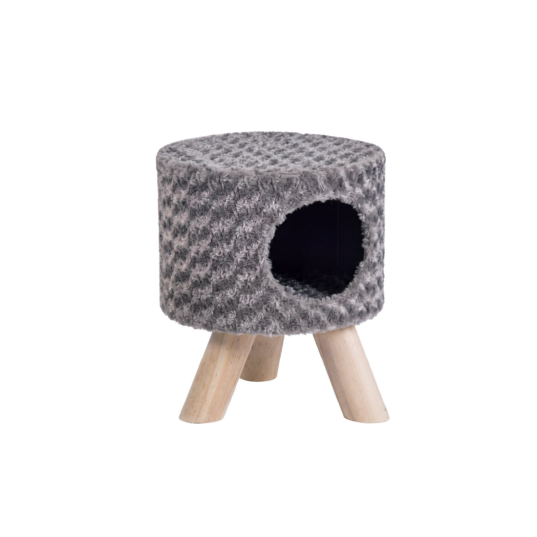 Drum-Shaped Cat Condo with Wood Legs - Gray