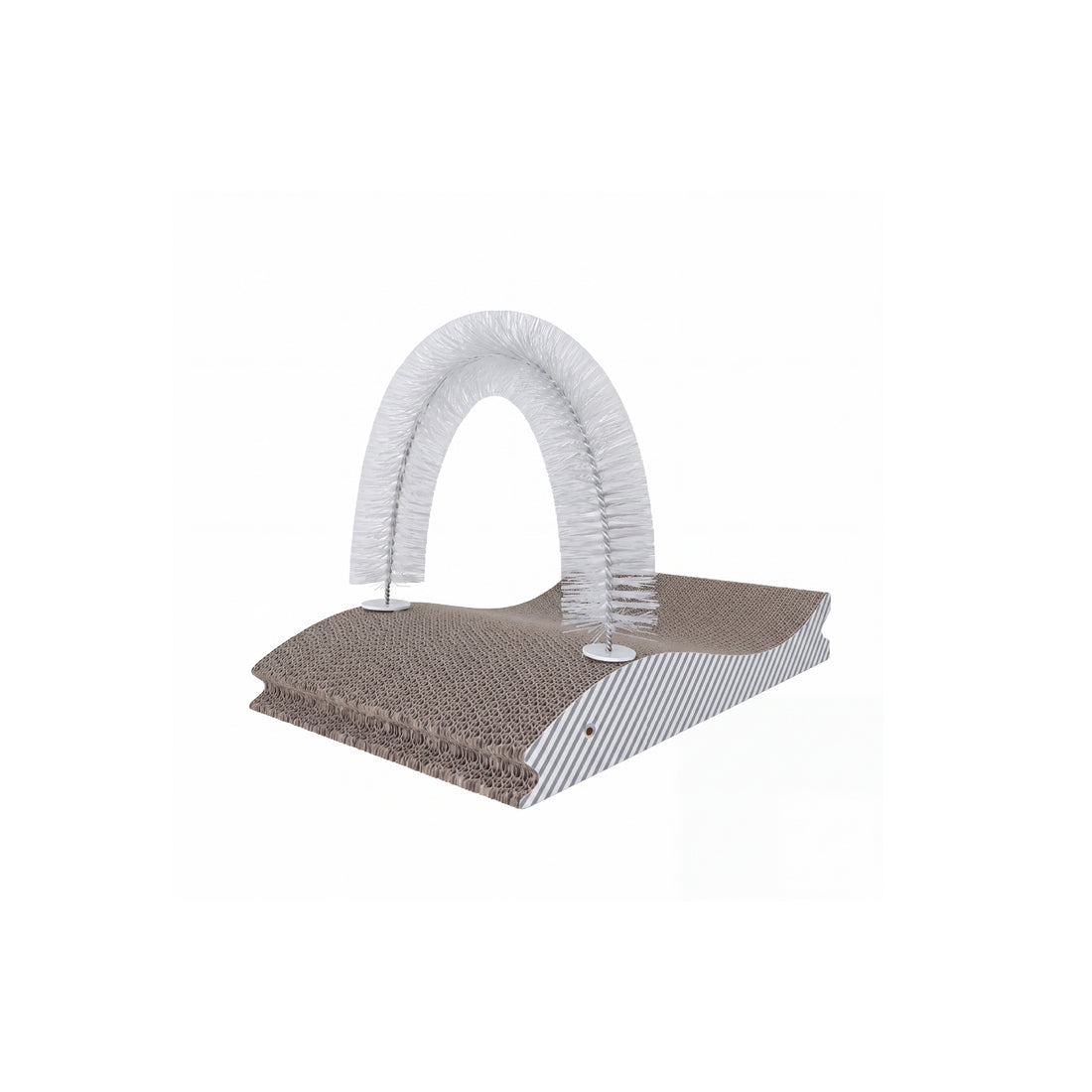 Fish-Shaped Corrugated Cardboard Cat Scratcher with Grooming Brush - Kraft