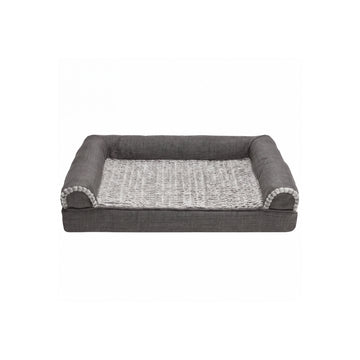 Luxe Fur & Performance Linen Sofa Pet Bed - Charcoal
