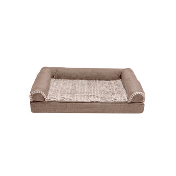 Luxe Fur & Performance Linen Sofa Pet Bed - Woodsmoke