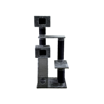 Multi-Level Cat Tree with Double Condos and Scratching Ramp - Black