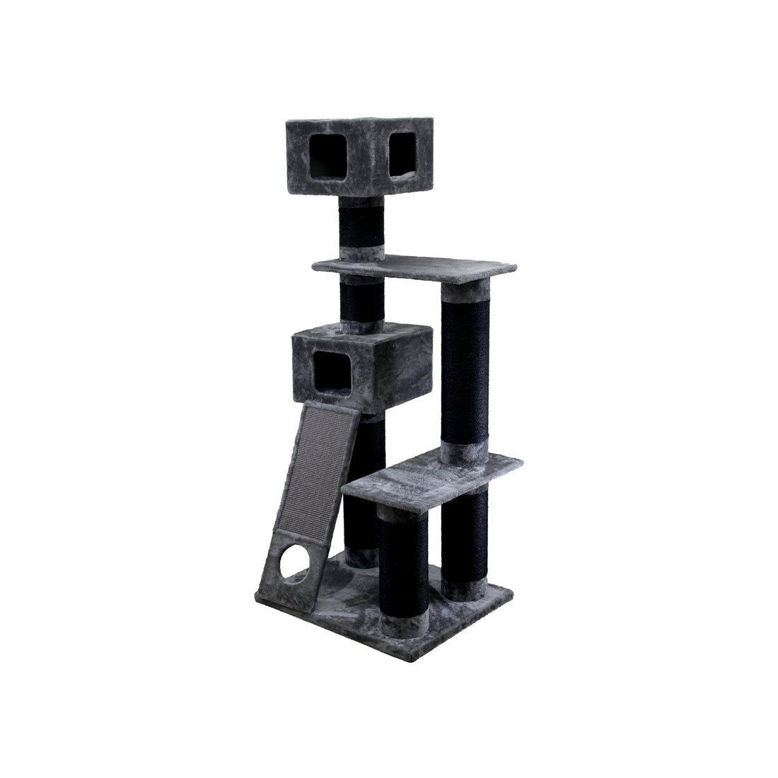 Multi-Level Cat Tree with Double Condos and Scratching Ramp - Black