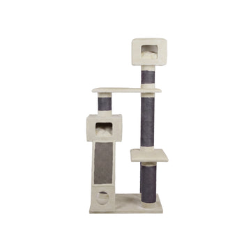 Multi-Level Cat Tree with Double Condos and Scratching Ramp - Cream