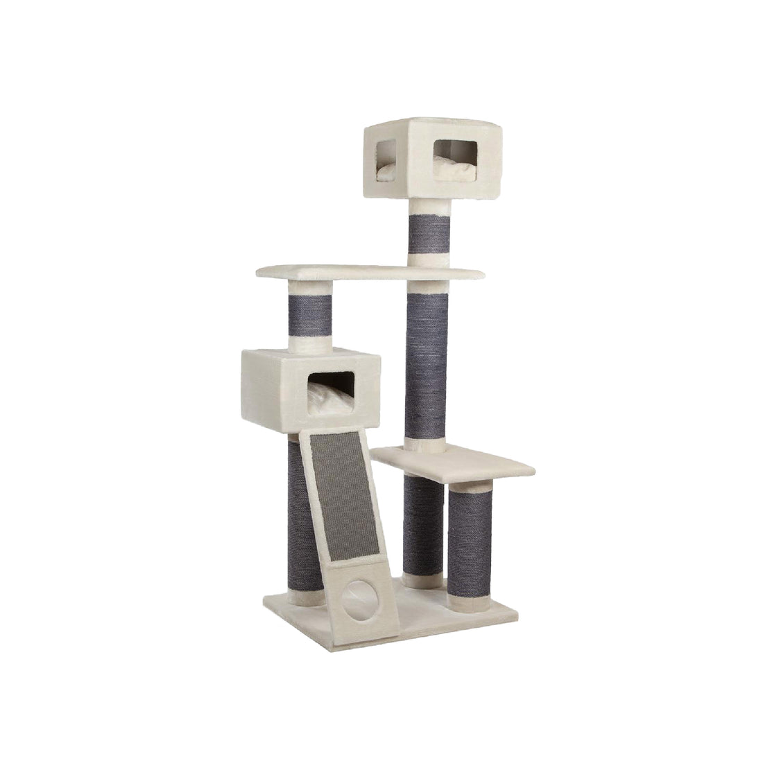 Multi-Level Cat Tree with Double Condos and Scratching Ramp - Cream