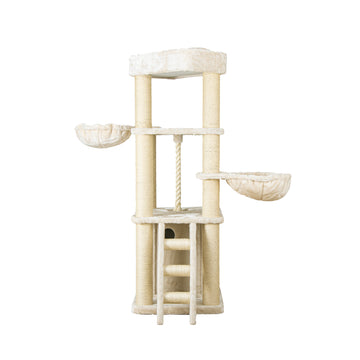 Multi-Level Cat Tree with Double Hammocks and Ladder - Cream