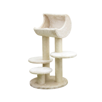 Multi-Level Cat Tree with Moon-Shaped Bed - Cream