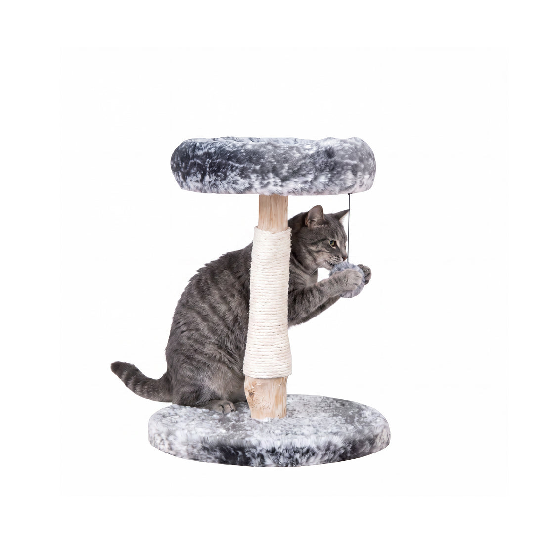 Natural Wood Cat Tree with Scratching Post - Gray