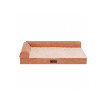 Plush & Grid Cord Deluxe L-Chaise Pet Bed - Copper