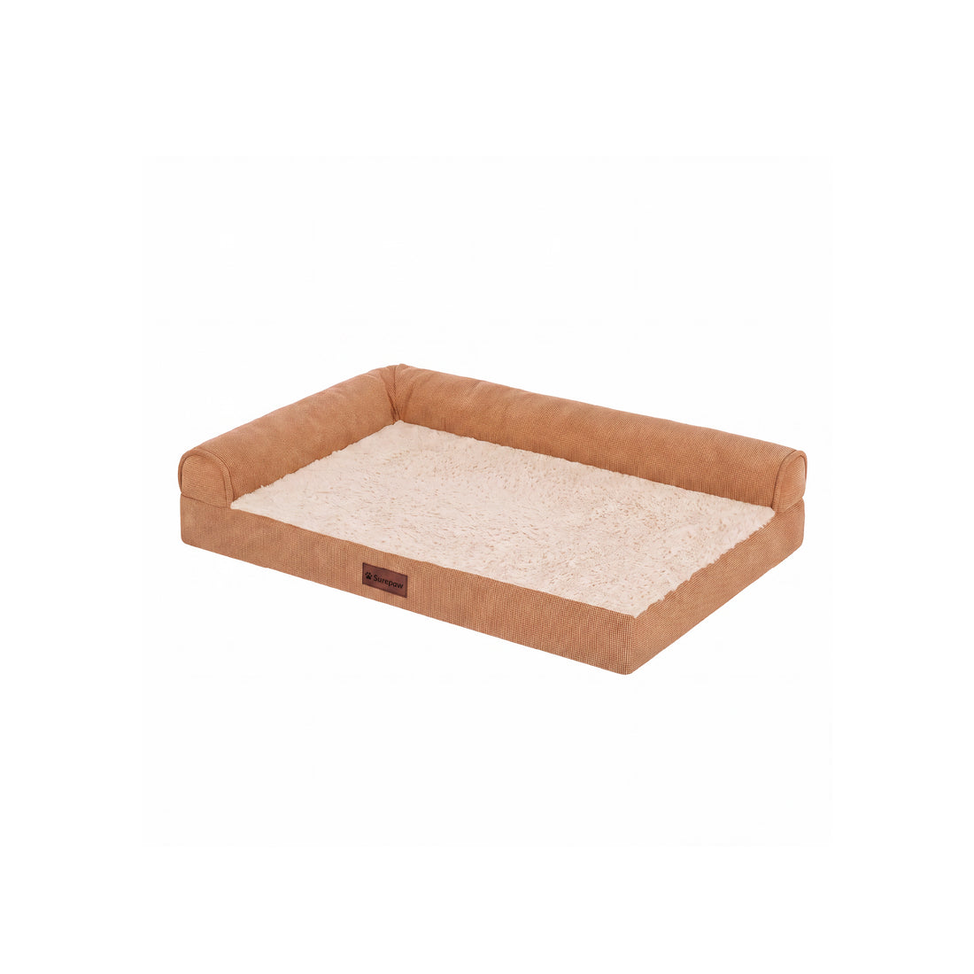 Plush & Grid Cord Deluxe L-Chaise Pet Bed - Copper