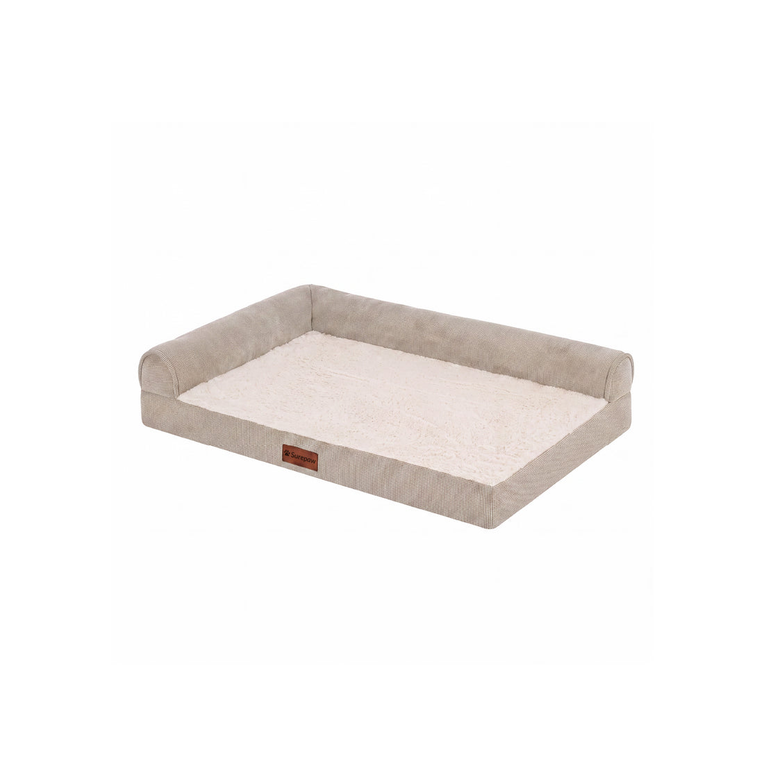 Plush & Grid Cord Deluxe L-Chaise Pet Bed - Mink