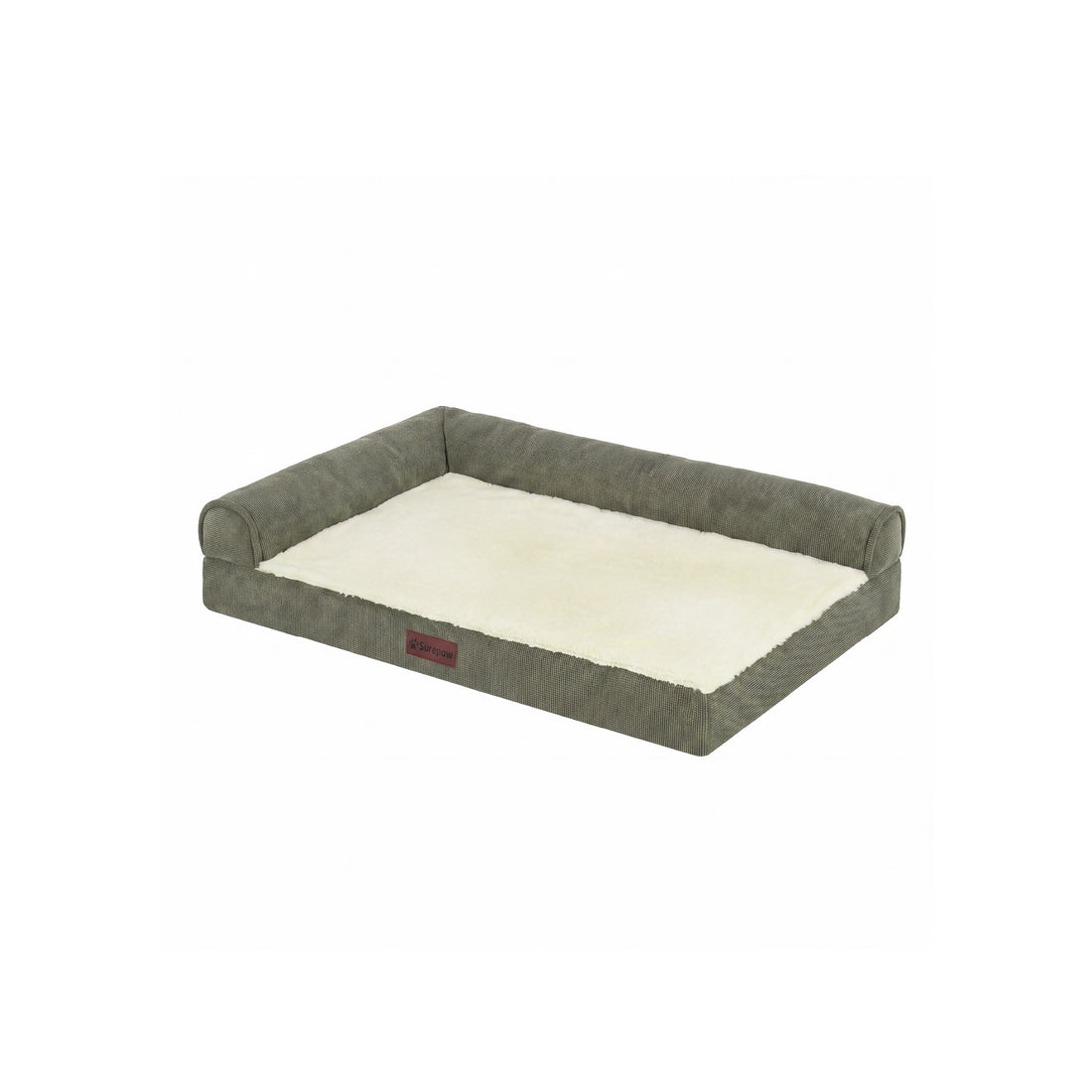 Plush & Grid Cord Deluxe L-Chaise Pet Bed - Olive