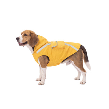 Reflective Hooded Dog Raincoat with Back Pocket - Yellow