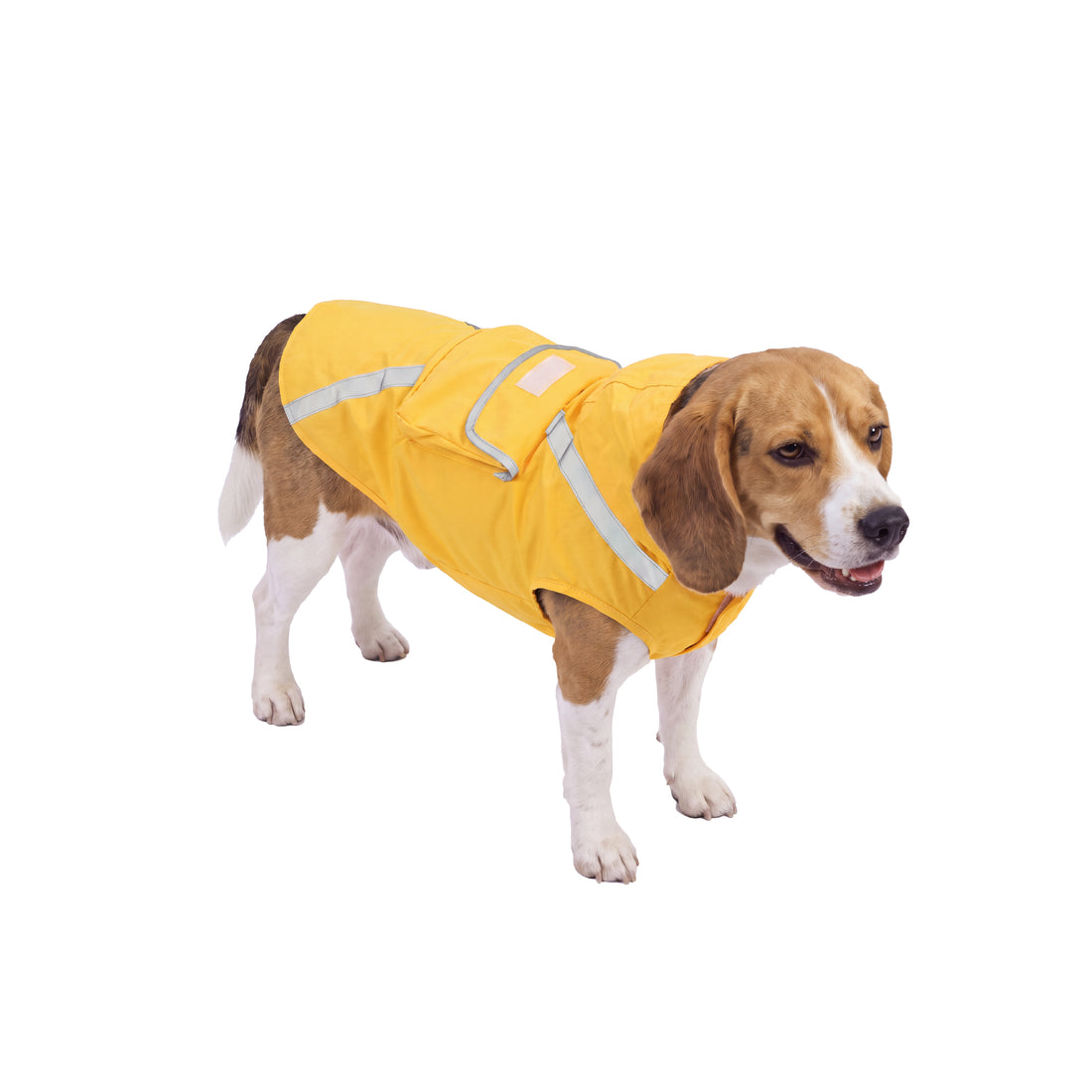 Reflective Hooded Dog Raincoat with Back Pocket - Yellow