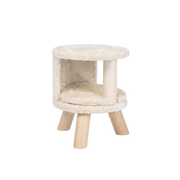 Round Lounge Cat Condo with Scratching Post - Cream