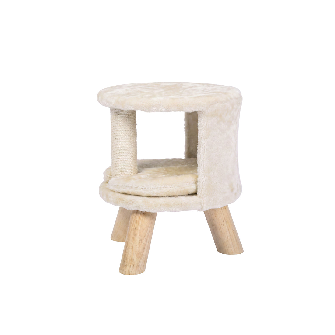 Round Lounge Cat Condo with Scratching Post - Cream