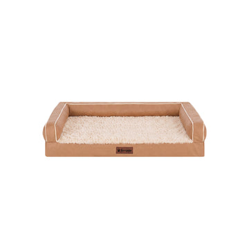 Textured Plush & Coated Poly Modern Sofa Pet Bed - Camel