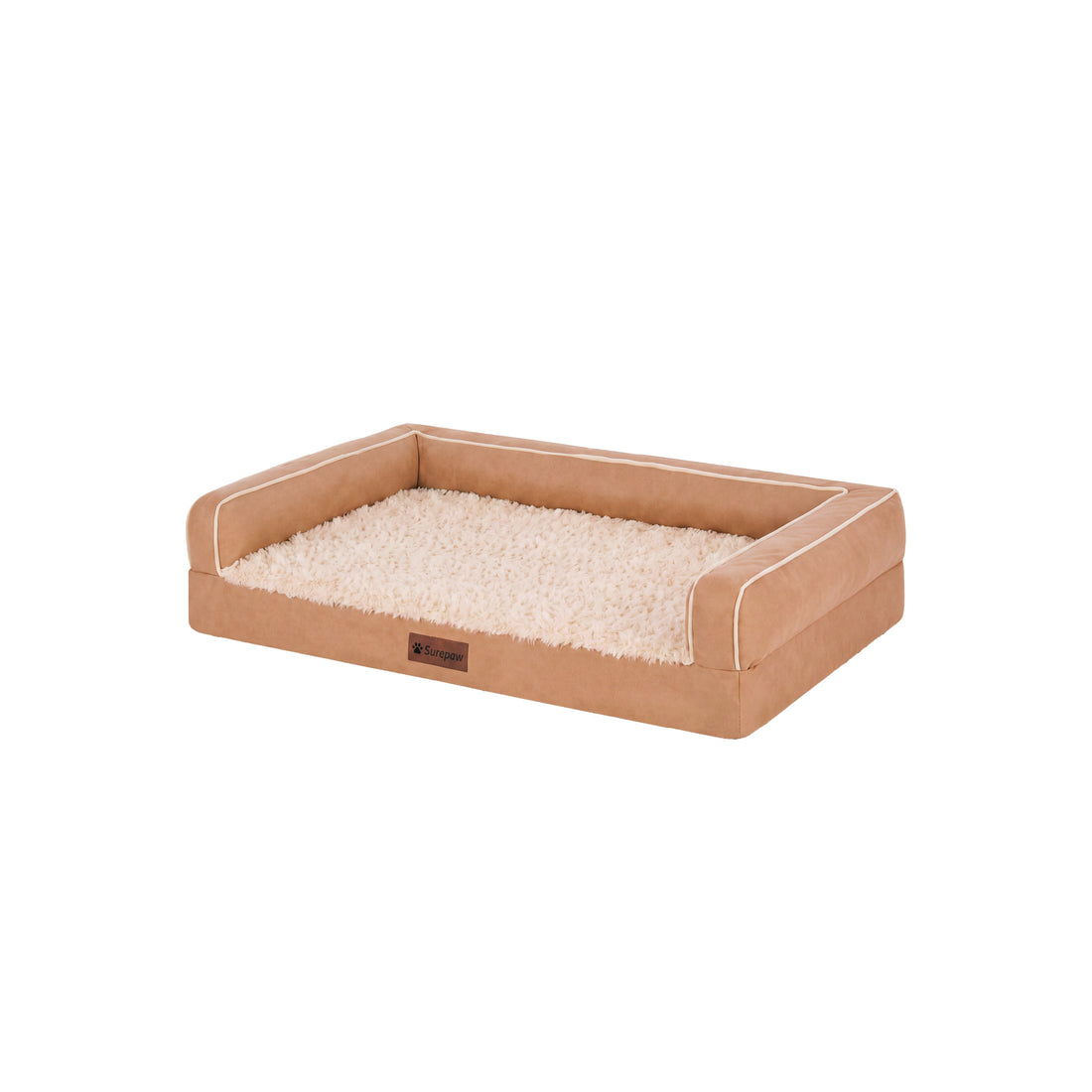 Textured Plush & Coated Poly Modern Sofa Pet Bed - Camel