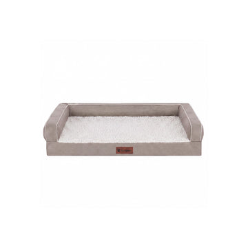 Textured Plush & Coated Poly Modern Sofa Pet Bed - Greige