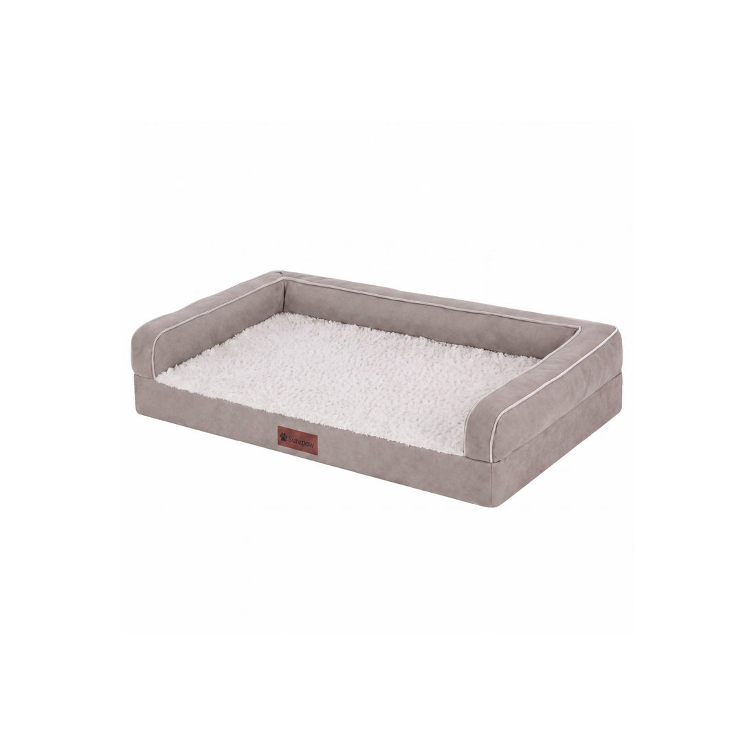 Textured Plush & Coated Poly Modern Sofa Pet Bed - Greige
