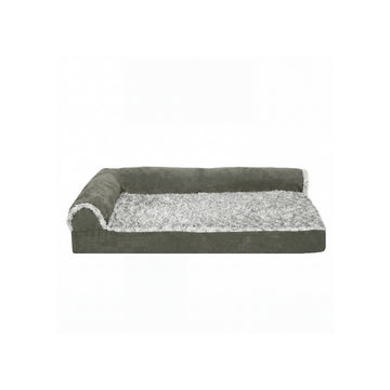 Two-Tone Faux Fur & Suede Deluxe L-Chaise Pet Bed - Dark Sage