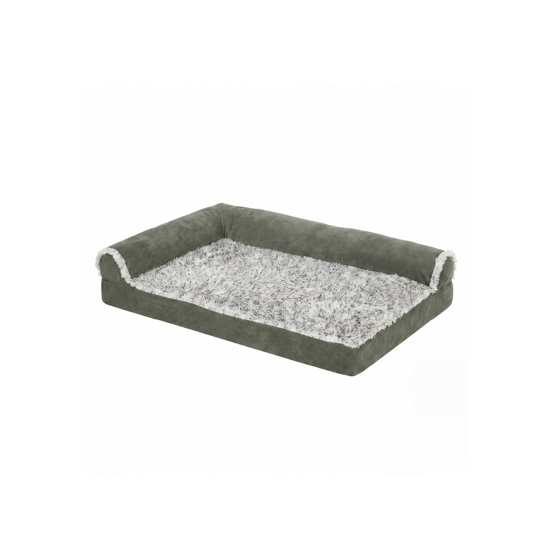 Two-Tone Faux Fur & Suede Deluxe L-Chaise Pet Bed - Dark Sage
