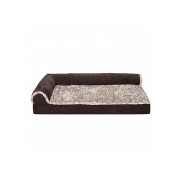 Two-Tone Faux Fur & Suede Deluxe L-Chaise Pet Bed - Espresso