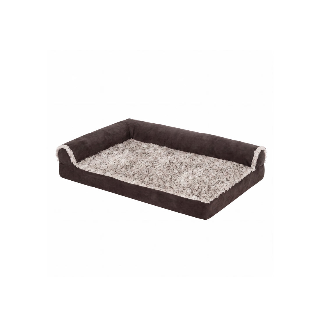Two-Tone Faux Fur & Suede Deluxe L-Chaise Pet Bed - Espresso