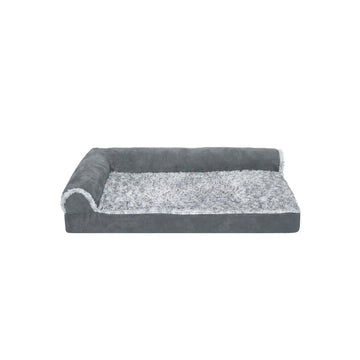 Two-Tone Faux Fur & Suede Deluxe L-Chaise Pet Bed - Stone Gray