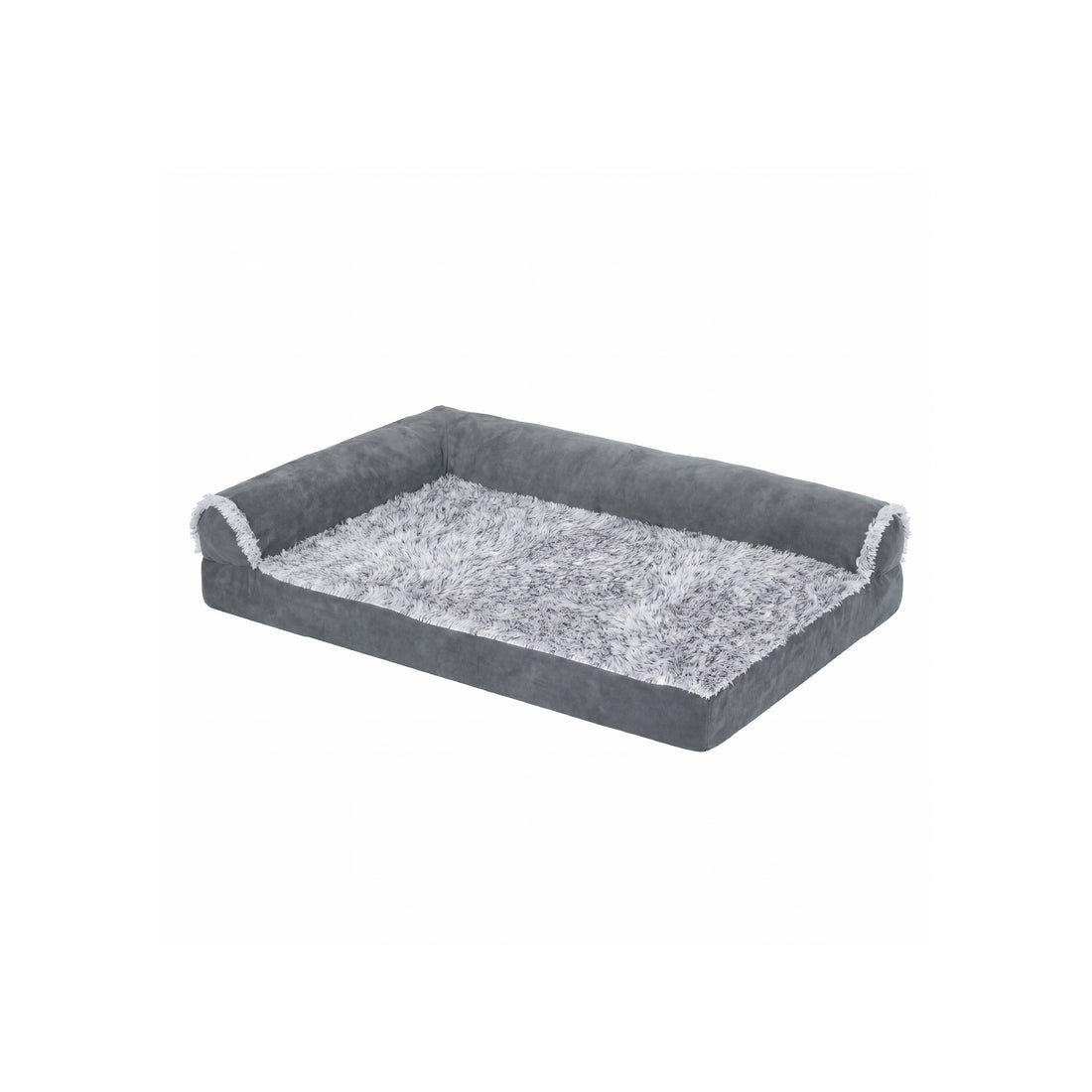 Two-Tone Faux Fur & Suede Deluxe L-Chaise Pet Bed - Stone Gray