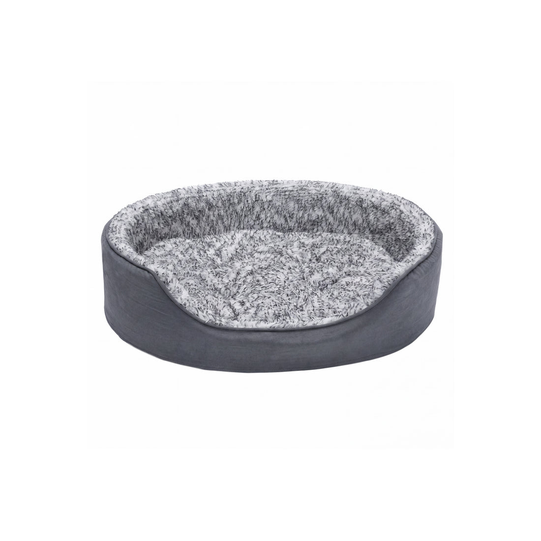 Two-Tone Faux Fur & Suede Oval Pet Bed - Gray