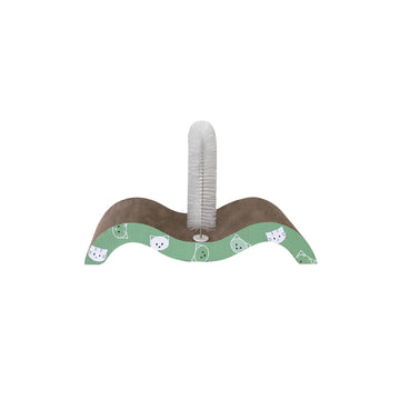 Wave-Shaped Corrugated Cardboard Cat Scratcher with Grooming Brush - Kraft
